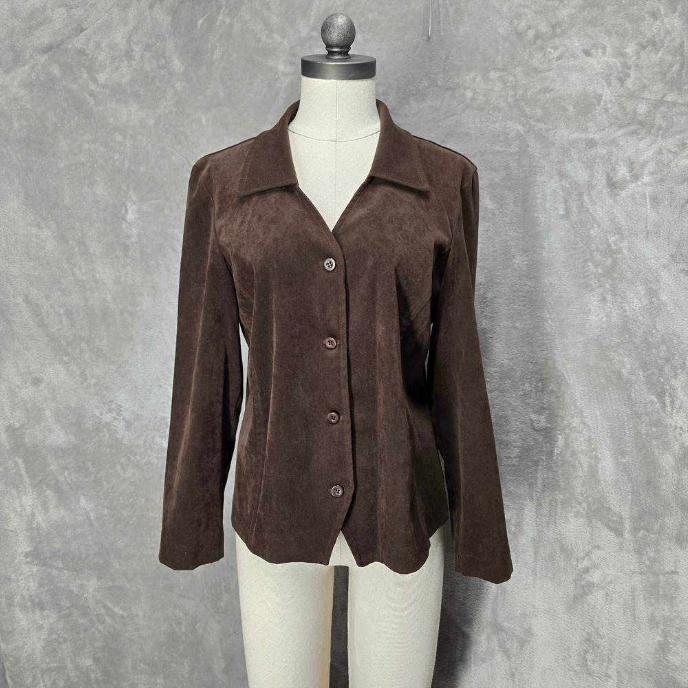 Vtg Savion Women 8P Chocolate Brown Faux Suede Button Up Blazer Jacket Career